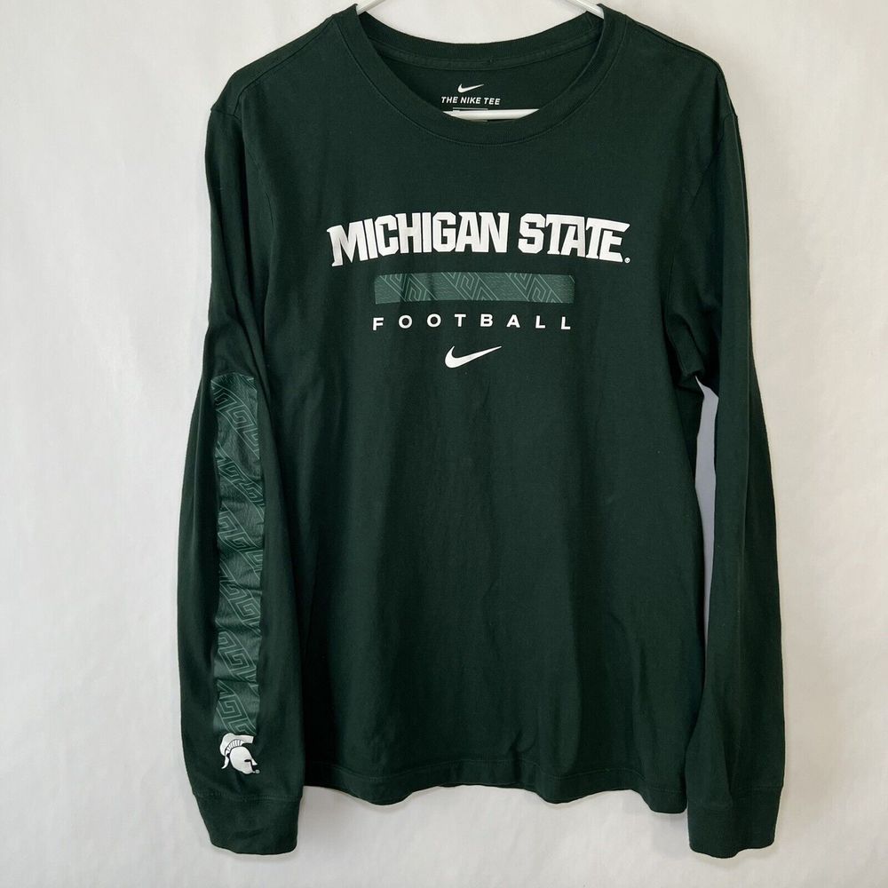 Michigan State Spartans Football The Nike Tee Long Sleeve Shirt Mens Small Green